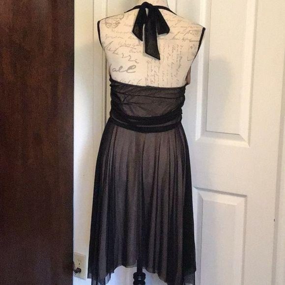 Halter Tie, Nude Mesh Overlay Dress - Picture 2 of 4